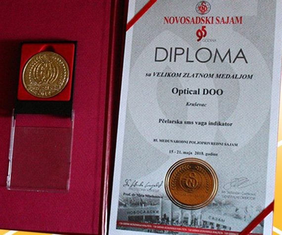 Diploma sa velikom zlatnom medaljom, pčelarska SMS vaga indikator, Novosadski sajam