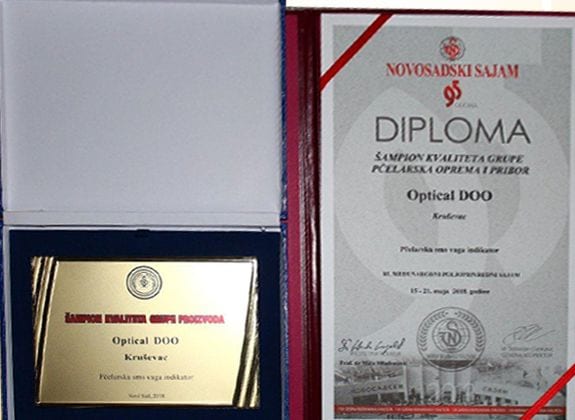 Plaketa i diploma, Šampion kvaliteta grupe pčelarska oprema i pribor, Novosadski sajam