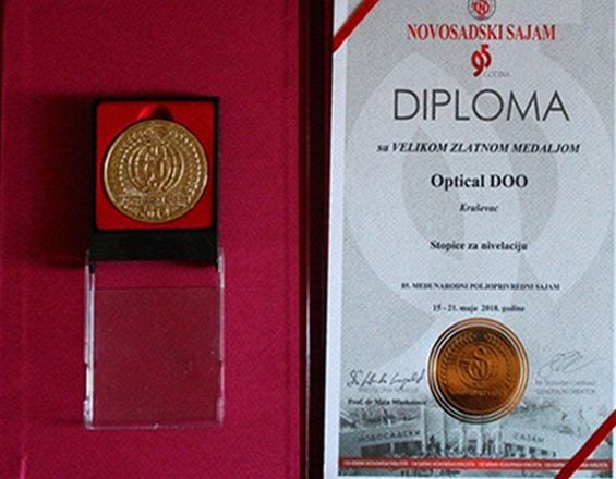 Diploma sa velikom zlatnom medaljom, stopice za nivelaciju, Novosadski sajam