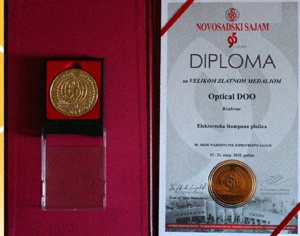 Diploma sa velikom zlatnom medaljom, elektronska štampana pločica, Novosadski sajam